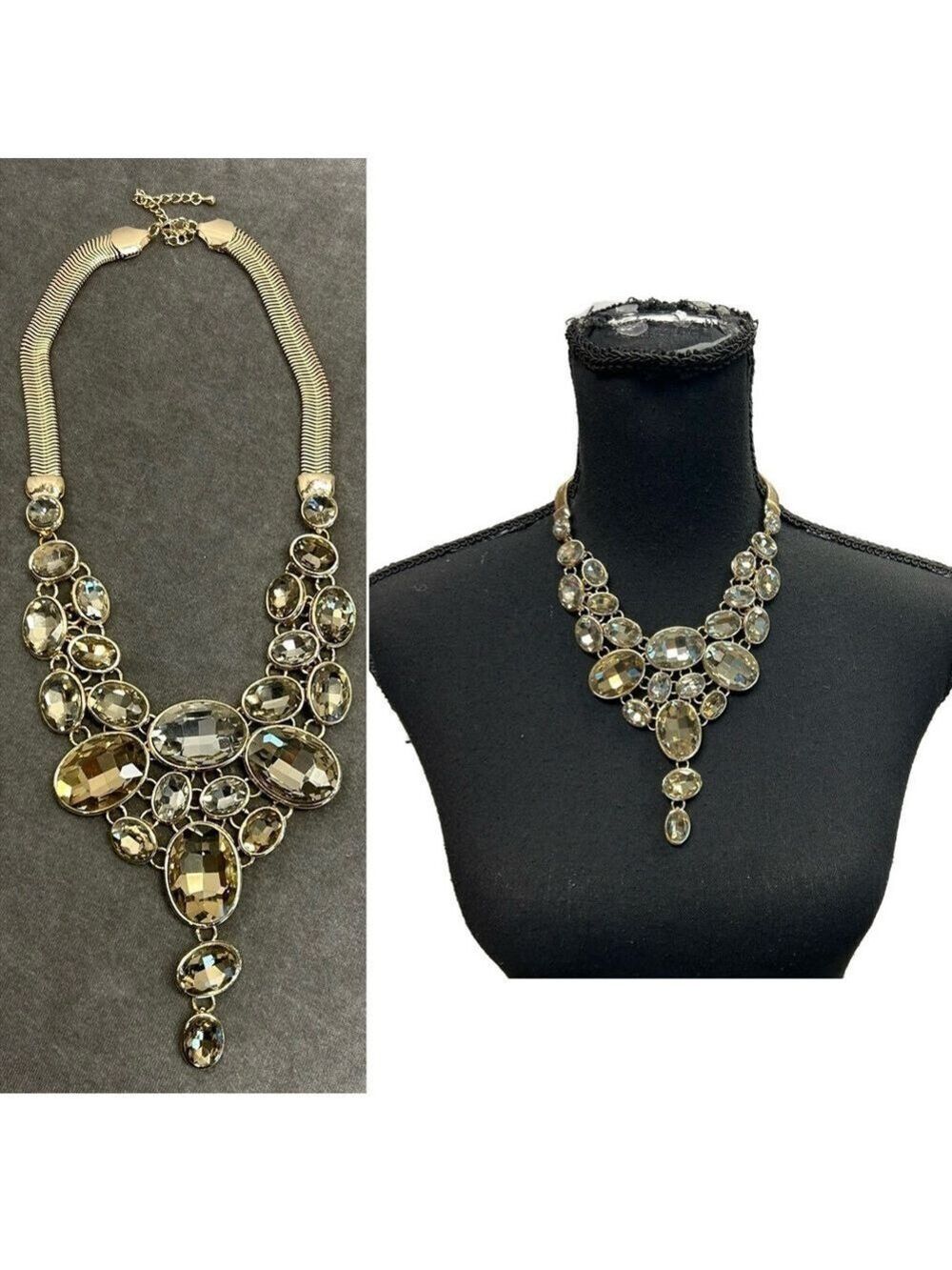 Melanie Lyne formal goldtone oval gem jewelled chunky cascade statement necklace